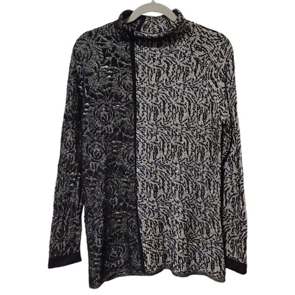 Piazza Sempione Mock Neck Sweater, Size M / 46 IT, Black / White , Made in Italy - Picture 1 of 8